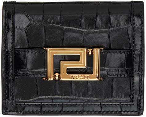 Versace: Black Croc Greca Goddess Wallet 